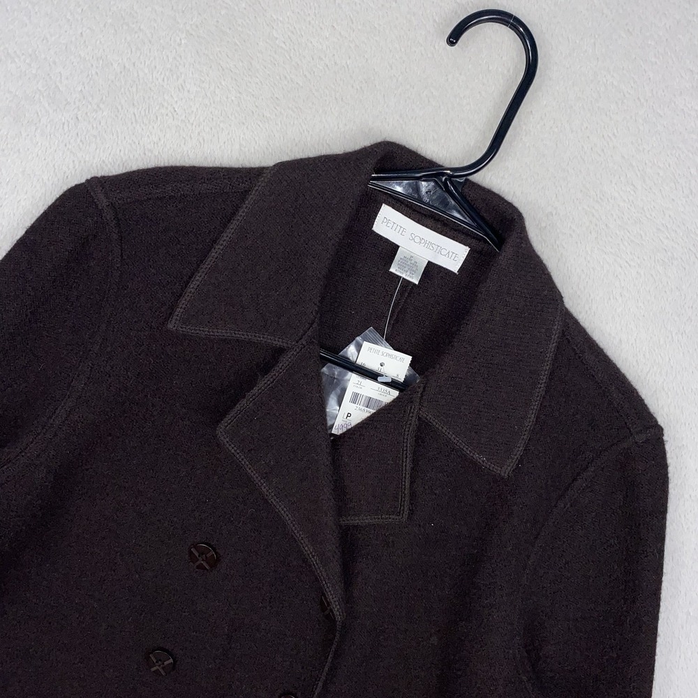 NWT Petite Sophisticate Double Breasted Wool Jacket Women's 3 Brown Quiet Luxury